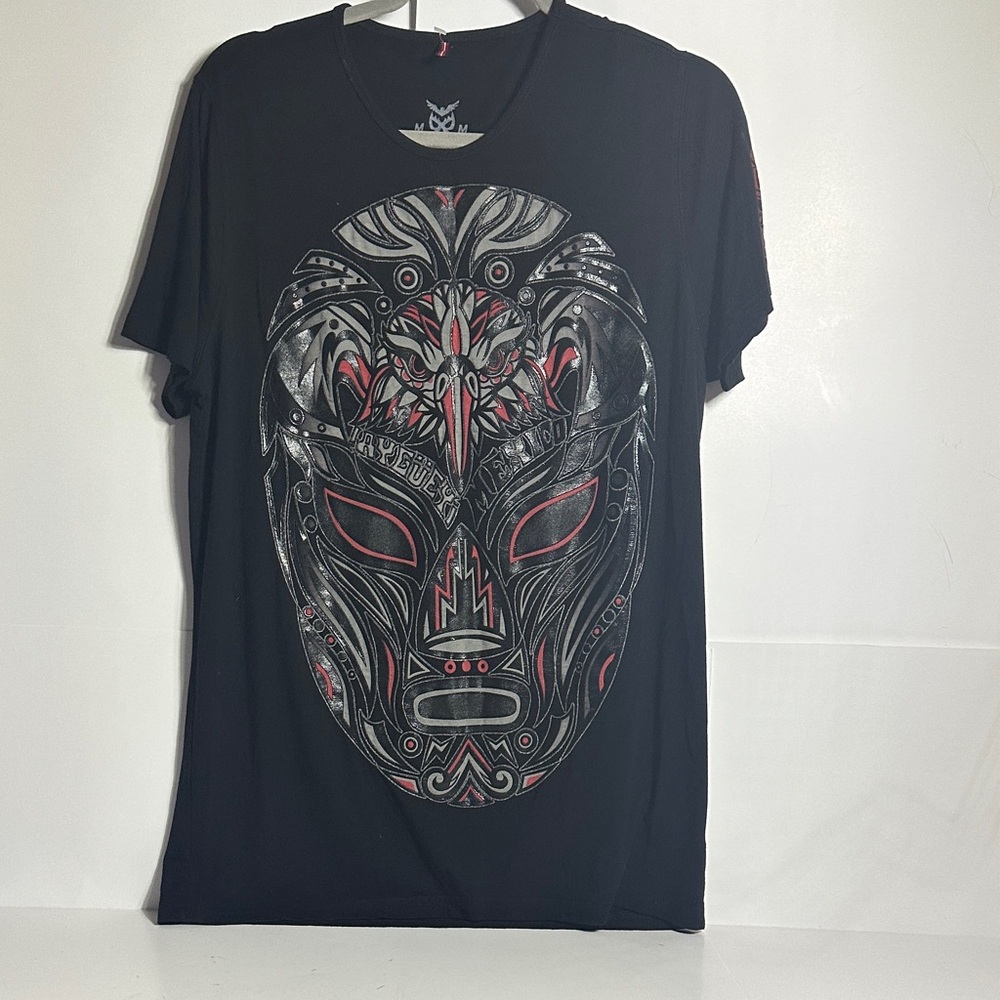 Tribal Mask Black Graphic Playera Ay Guey Luchaguila CH Caballero